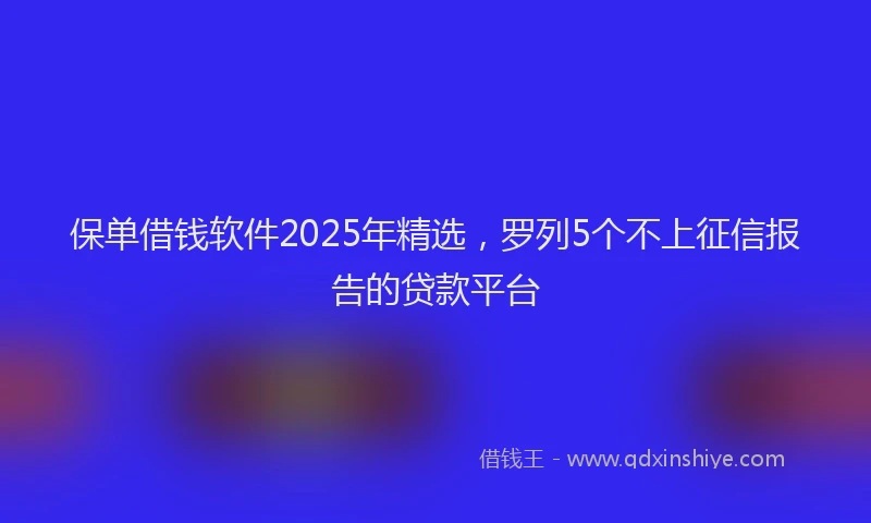 保单借钱软件2025年精选，罗列5个不上征信报告的贷款平台