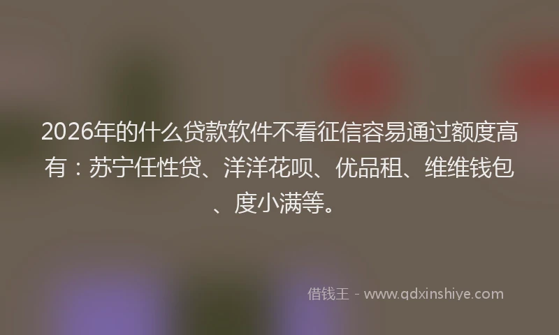 2026年的什么贷款软件不看征信容易通过额度高有：苏宁任性贷、洋洋花呗、优品租、维维钱包、度小满等。