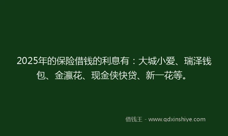 2025年的保险借钱的利息有：大城小爱、瑞泽钱包、金瀛花、现金侠快贷、新一花等。