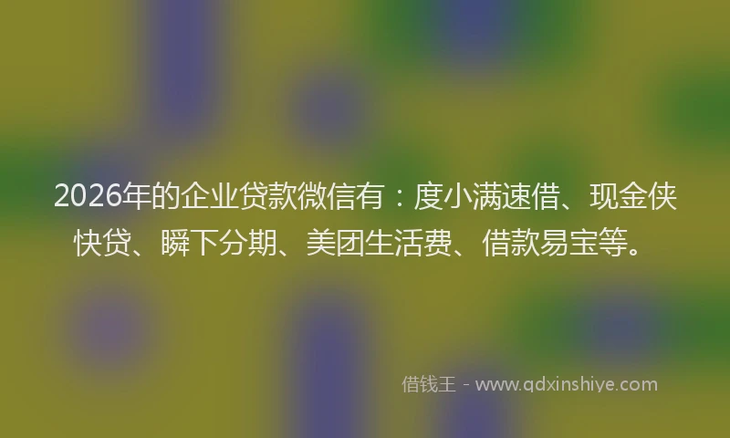 2026年的企业贷款微信有：度小满速借、现金侠快贷、瞬下分期、美团生活费、借款易宝等。