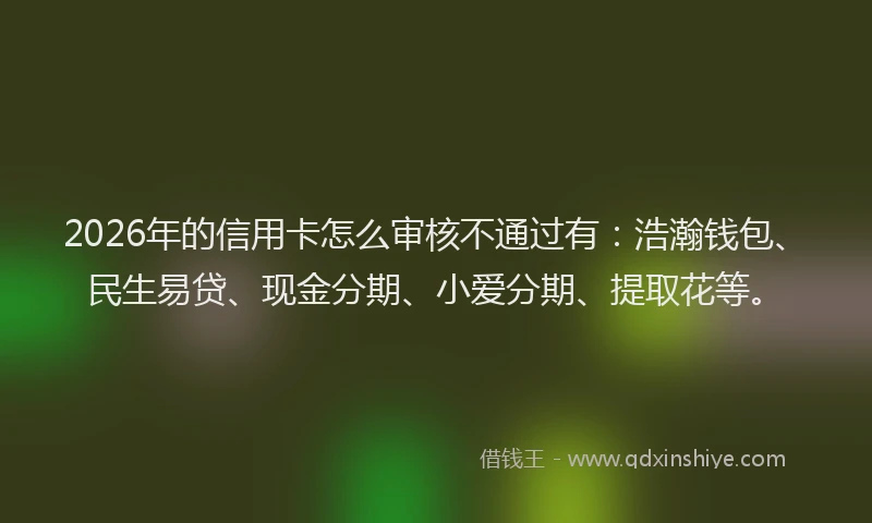 2026年的信用卡怎么审核不通过有：浩瀚钱包、民生易贷、现金分期、小爱分期、提取花等。