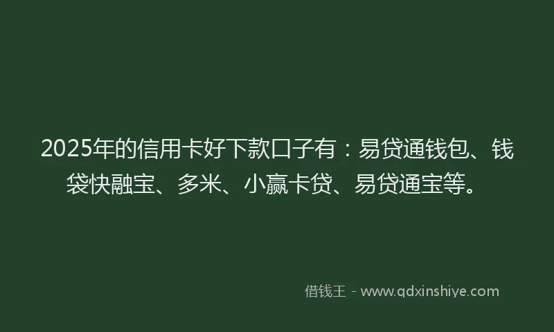 2025年的信用卡好下款口子有：易贷通钱包、钱袋快融宝、多米、小赢卡贷、易贷通宝等。