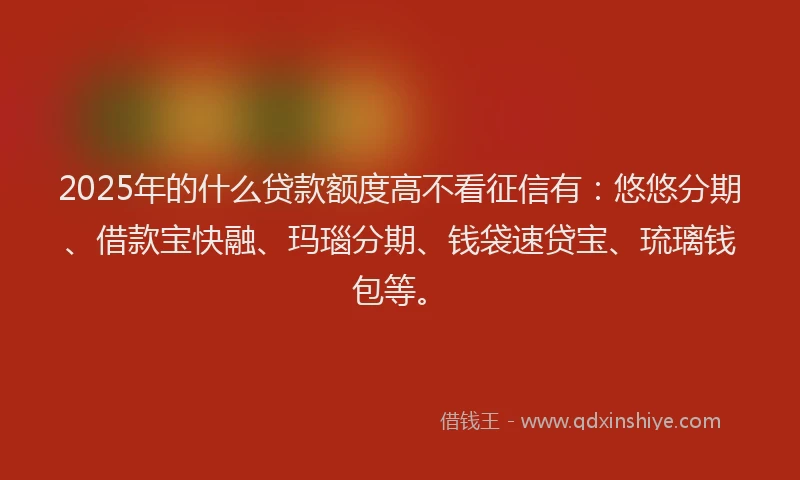 2025年的什么贷款额度高不看征信有：悠悠分期、借款宝快融、玛瑙分期、钱袋速贷宝、琉璃钱包等。