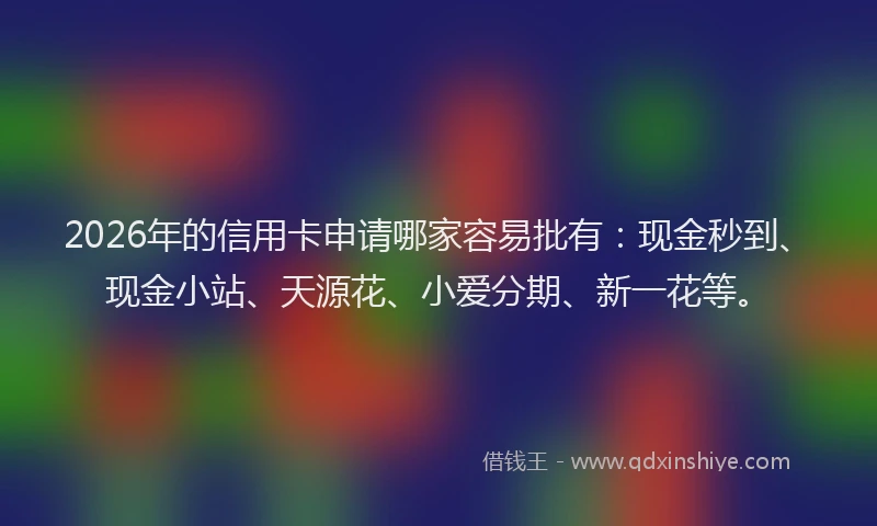 2026年的信用卡申请哪家容易批有:现金秒到、现金小站、天源花、小爱分期、新一花等。