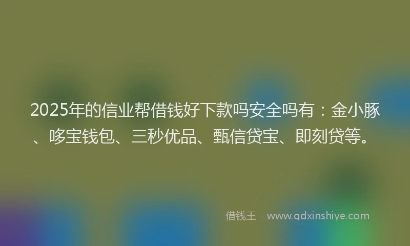 2025年的信业帮借钱好下款吗安全吗有：金小豚、哆宝钱包、三秒优品、甄信贷宝、即刻贷等。