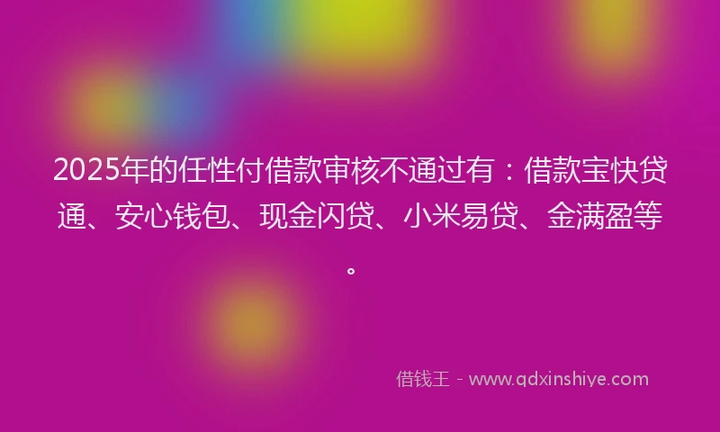 2025年的任性付借款审核不通过有:借款宝快贷通、安心钱包、现金闪贷、小米易贷、金满盈等。