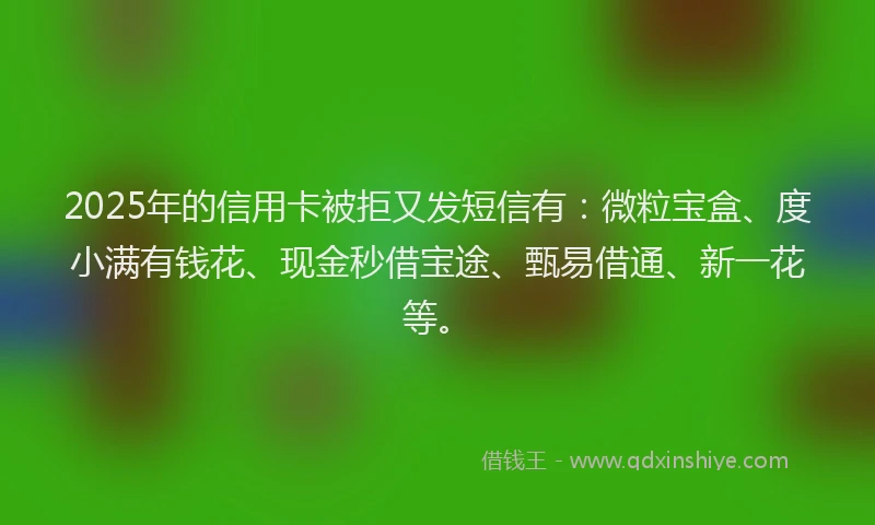 2025年的信用卡被拒又发短信有：微粒宝盒、度小满有钱花、现金秒借宝途、甄易借通、新一花等。