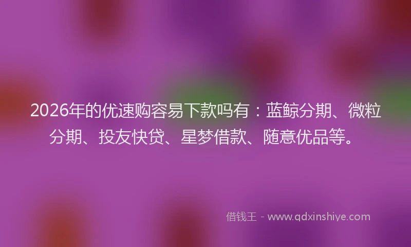 2026年的优速购容易下款吗有：蓝鲸分期、微粒分期、投友快贷、星梦借款、随意优品等。