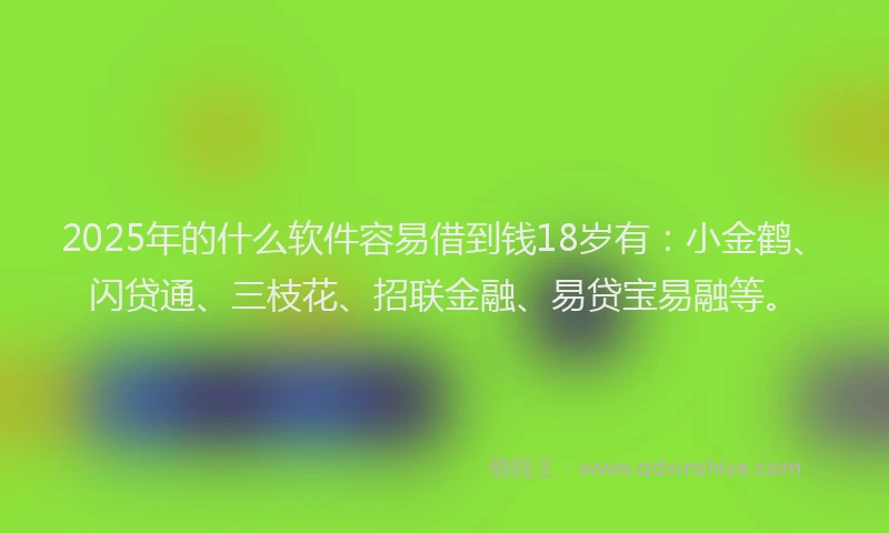 2025年的什么软件容易借到钱18岁有：小金鹤、闪贷通、三枝花、招联金融、易贷宝易融等。