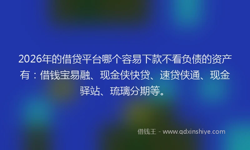 2026年的借贷平台哪个容易下款不看负债的资产有:借钱宝易融、现金侠快贷、速贷侠通、现金驿站、琉璃分期等。