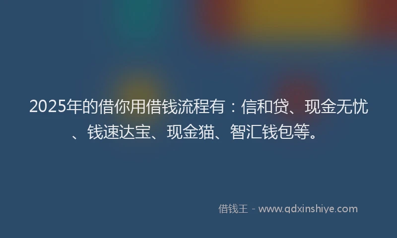 2025年的借你用借钱流程有:信和贷、现金无忧、钱速达宝、现金猫、智汇钱包等。