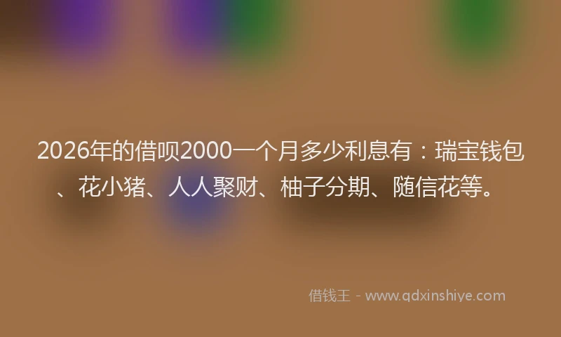 2026年的借呗2000一个月多少利息有：瑞宝钱包、花小猪、人人聚财、柚子分期、随信花等。