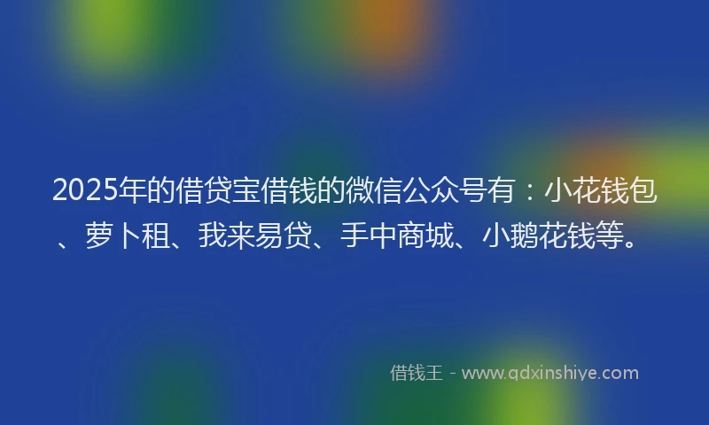 2025年的借贷宝借钱的微信公众号有：小花钱包、萝卜租、我来易贷、手中商城、小鹅花钱等。