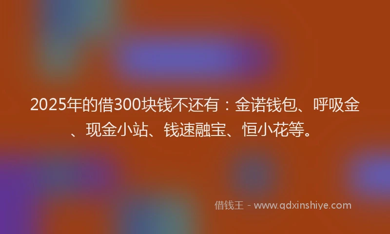 2025年的借300块钱不还有：金诺钱包、呼吸金、现金小站、钱速融宝、恒小花等。