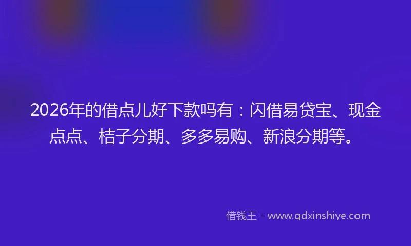 2026年的借点儿好下款吗有:闪借易贷宝、现金点点、桔子分期、多多易购、新浪分期等。