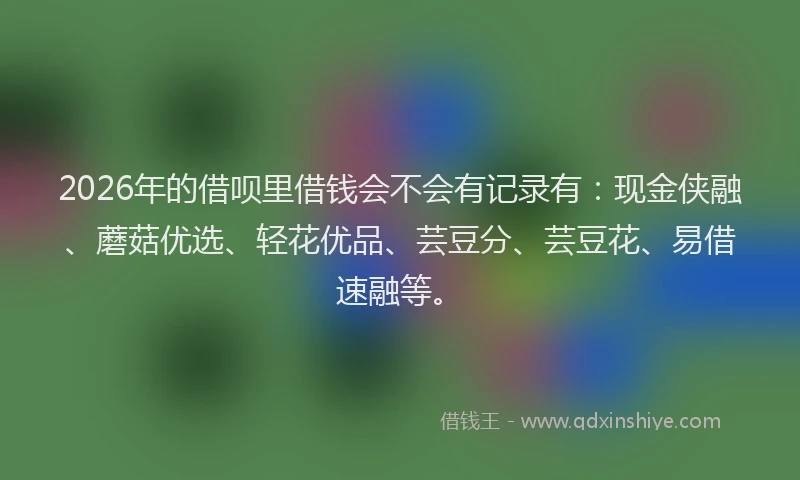 2026年的借呗里借钱会不会有记录有：现金侠融、蘑菇优选、轻花优品、芸豆分、芸豆花、易借速融等。