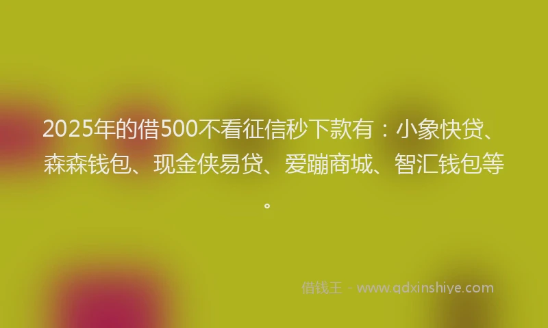 2025年的借500不看征信秒下款有：小象快贷、森森钱包、现金侠易贷、爱蹦商城、智汇钱包等。
