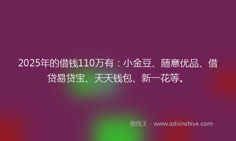 2025年的借钱110万有:小金豆、随意优品、借贷易贷宝、天天钱包、新一花等。