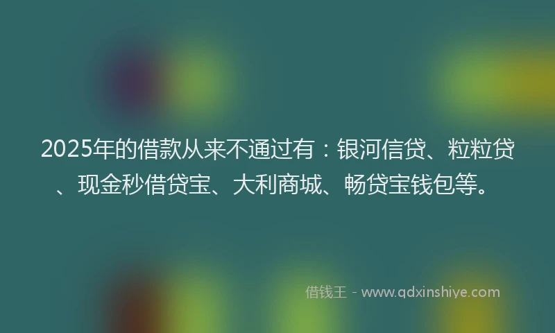 2025年的借款从来不通过有:银河信贷、粒粒贷、现金秒借贷宝、大利商城、畅贷宝钱包等。
