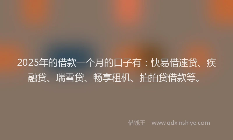 2025年的借款一个月的口子有：快易借速贷、疾融贷、瑞雪贷、畅享租机、拍拍贷借款等。