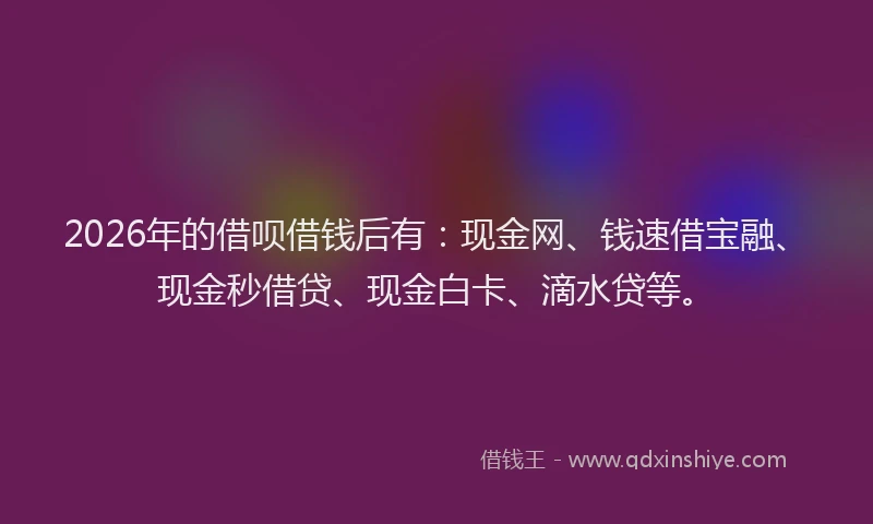 2026年的借呗借钱后有：现金网、钱速借宝融、现金秒借贷、现金白卡、滴水贷等。