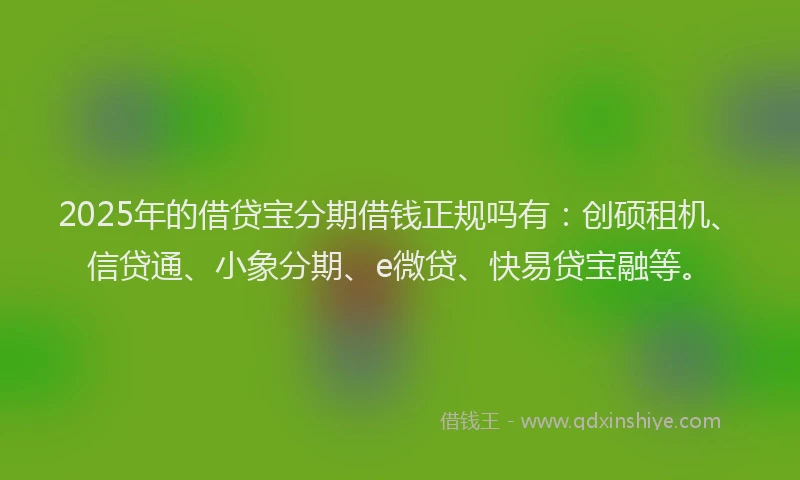 2025年的借贷宝分期借钱正规吗有：创硕租机、信贷通、小象分期、e微贷、快易贷宝融等。