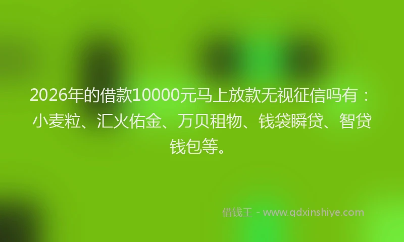 2026年的借款10000元马上放款无视征信吗有：小麦粒、汇火佑金、万贝租物、钱袋瞬贷、智贷钱包等。