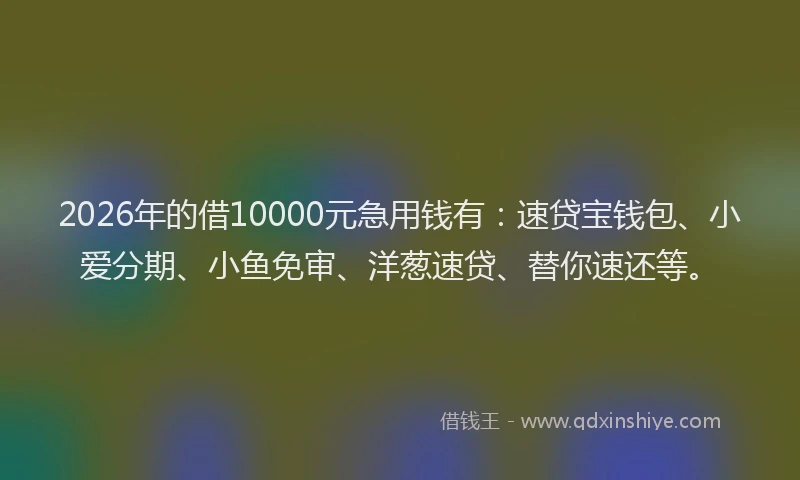 2026年的借10000元急用钱有：速贷宝钱包、小爱分期、小鱼免审、洋葱速贷、替你速还等。