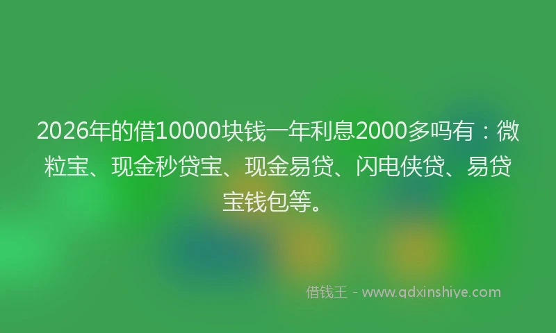 2026年的借10000块钱一年利息2000多吗有:微粒宝、现金秒贷宝、现金易贷、闪电侠贷、易贷宝钱包等。