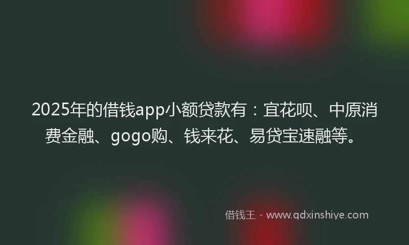 2025年的借钱app小额贷款有：宜花呗、中原消费金融、gogo购、钱来花、易贷宝速融等。