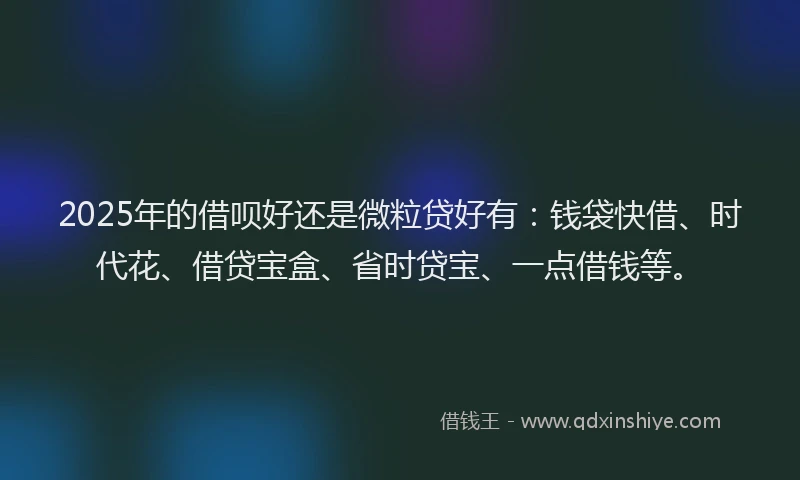2025年的借呗好还是微粒贷好有:钱袋快借、时代花、借贷宝盒、省时贷宝、一点借钱等。