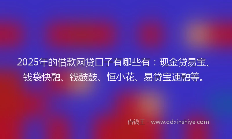 2025年的借款网贷口子有哪些有:现金贷易宝、钱袋快融、钱鼓鼓、恒小花、易贷宝速融等。