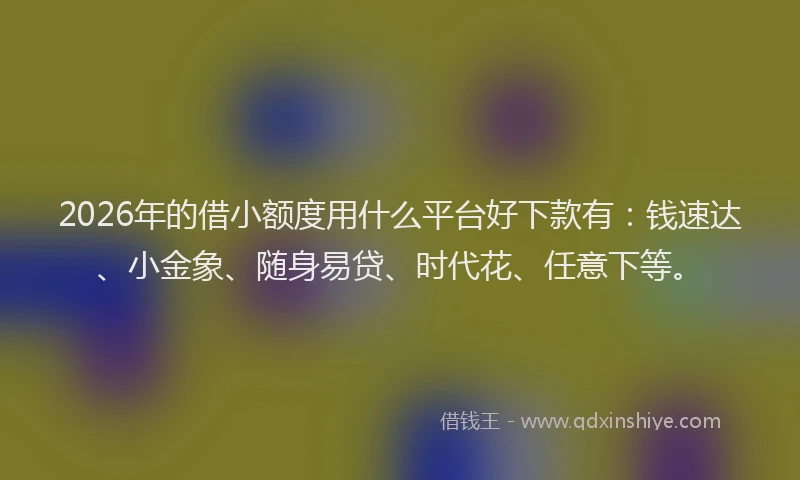 2026年的借小额度用什么平台好下款有：钱速达、小金象、随身易贷、时代花、任意下等。