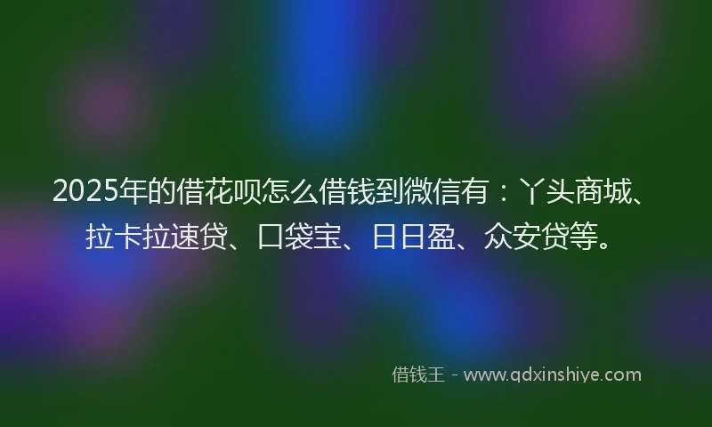 2025年的借花呗怎么借钱到微信有：丫头商城、拉卡拉速贷、口袋宝、日日盈、众安贷等。