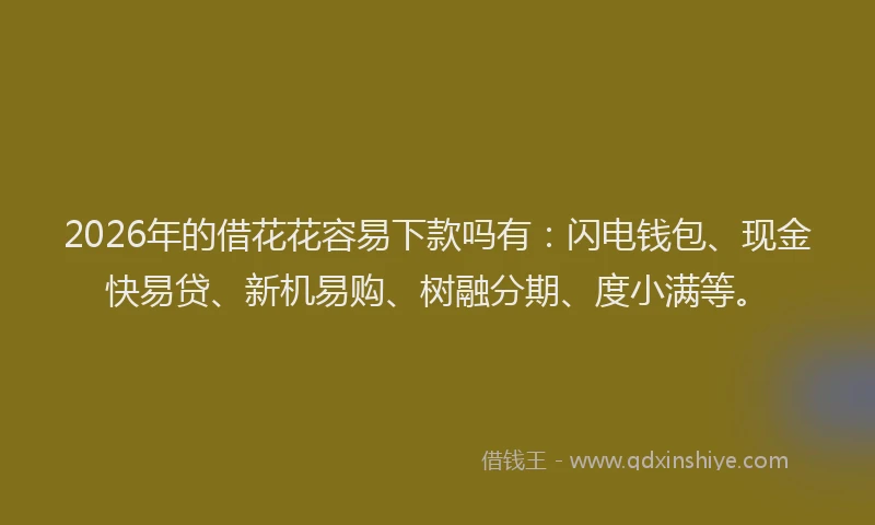 2026年的借花花容易下款吗有：闪电钱包、现金快易贷、新机易购、树融分期、度小满等。