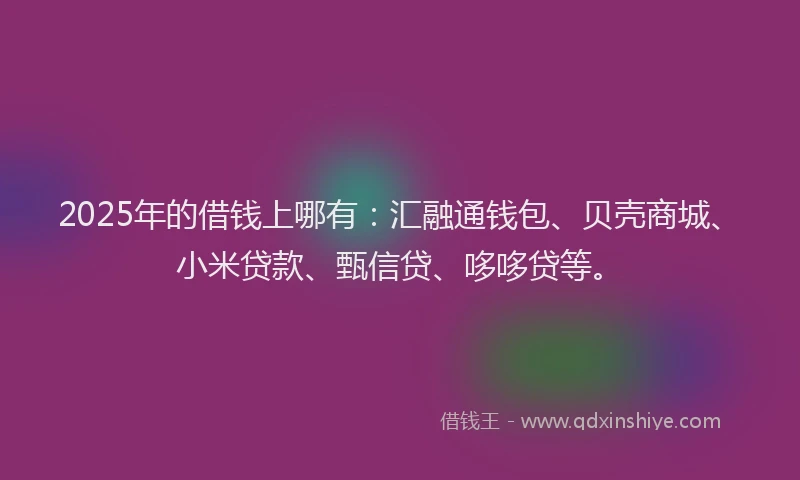 2025年的借钱上哪有:汇融通钱包、贝壳商城、小米贷款、甄信贷、哆哆贷等。