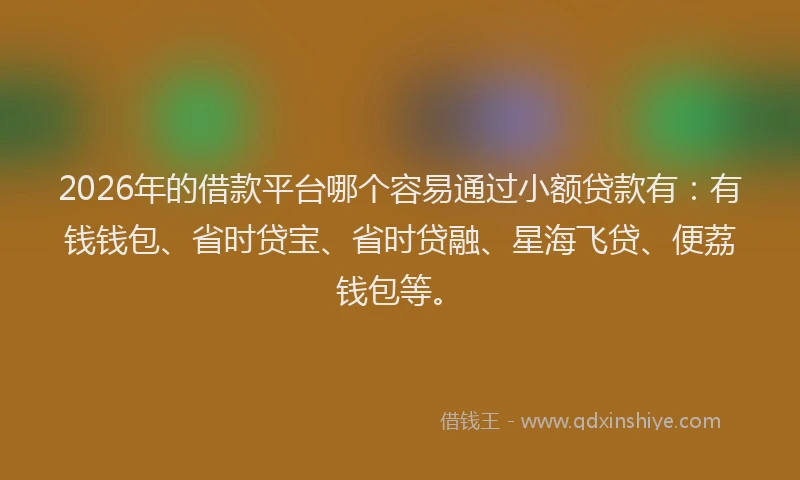 2026年的借款平台哪个容易通过小额贷款有：有钱钱包、省时贷宝、省时贷融、星海飞贷、便荔钱包等。
