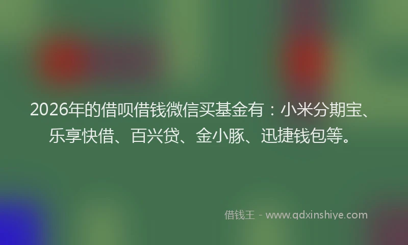 2026年的借呗借钱微信买基金有：小米分期宝、乐享快借、百兴贷、金小豚、迅捷钱包等。