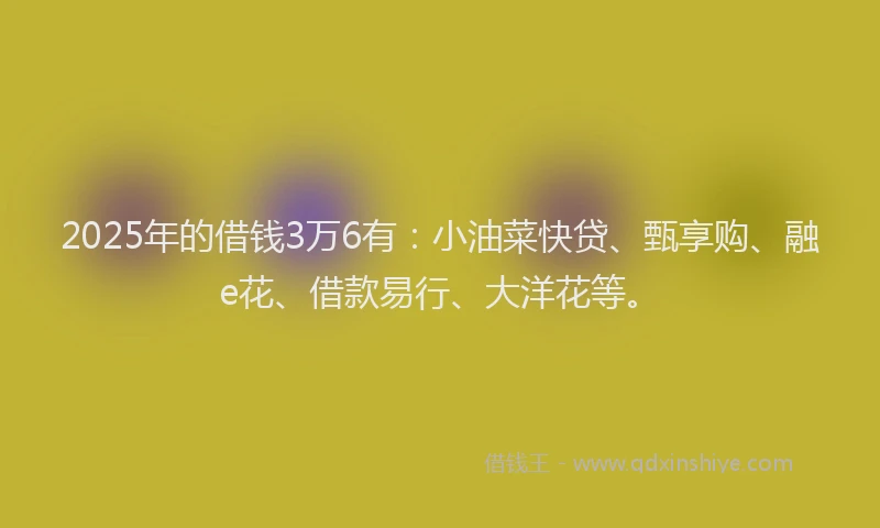 2025年的借钱3万6有：小油菜快贷、甄享购、融e花、借款易行、大洋花等。