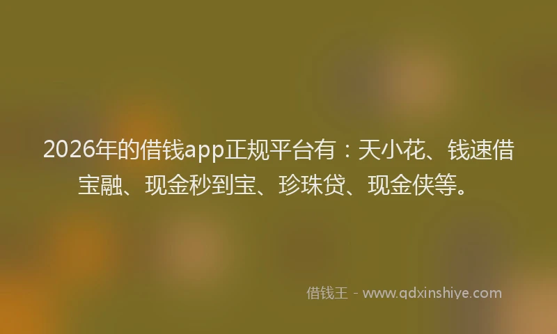 2026年的借钱app正规平台有：天小花、钱速借宝融、现金秒到宝、珍珠贷、现金侠等。