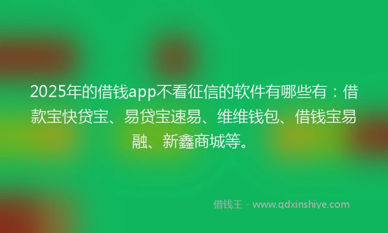 2025年的借钱app不看征信的软件有哪些有:借款宝快贷宝、易贷宝速易、维维钱包、借钱宝易融、新鑫商城等。