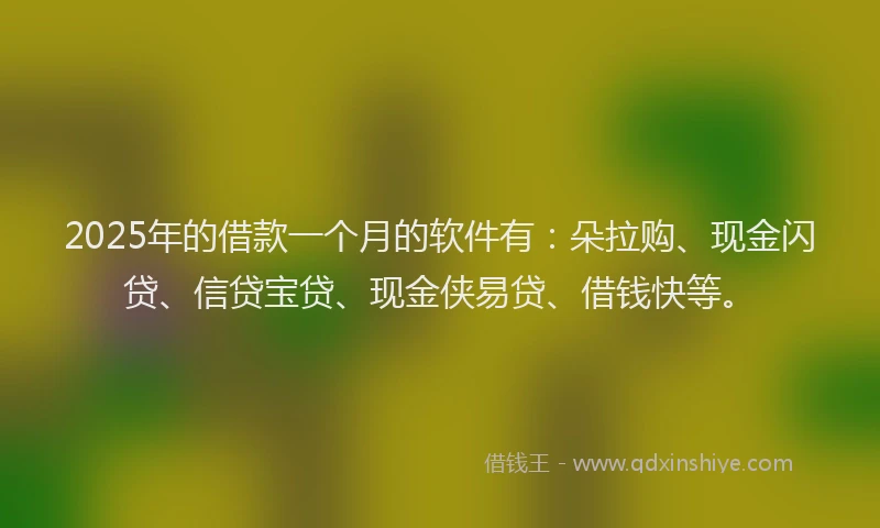 2025年的借款一个月的软件有：朵拉购、现金闪贷、信贷宝贷、现金侠易贷、借钱快等。