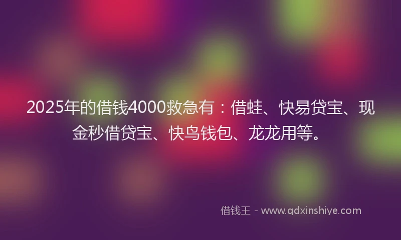 2025年的借钱4000救急有：借蛙、快易贷宝、现金秒借贷宝、快鸟钱包、龙龙用等。