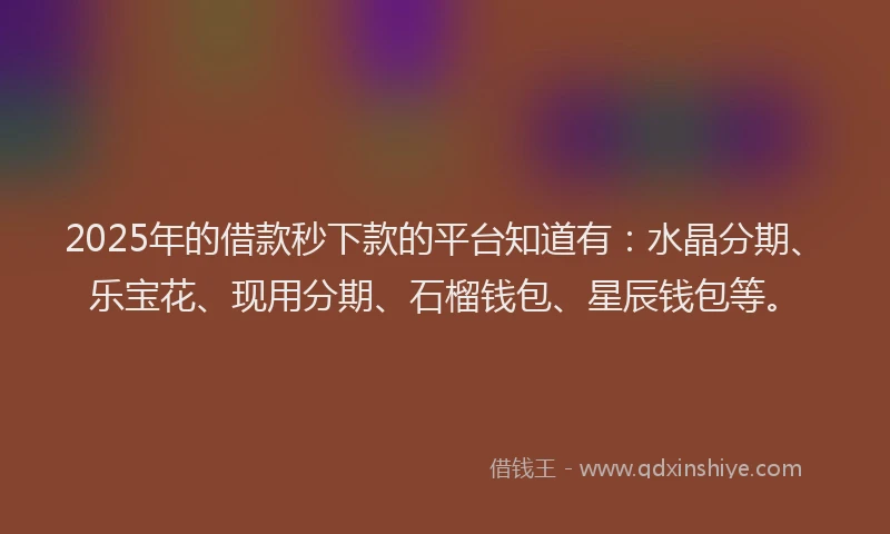 2025年的借款秒下款的平台知道有:水晶分期、乐宝花、现用分期、石榴钱包、星辰钱包等。