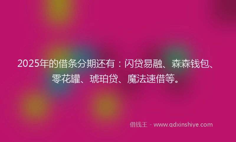 2025年的借条分期还有：闪贷易融、森森钱包、零花罐、琥珀贷、魔法速借等。