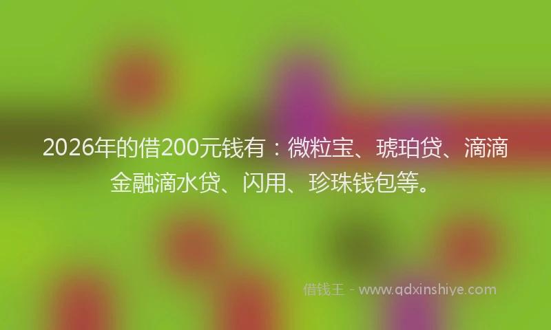 2026年的借200元钱有:微粒宝、琥珀贷、滴滴金融滴水贷、闪用、珍珠钱包等。