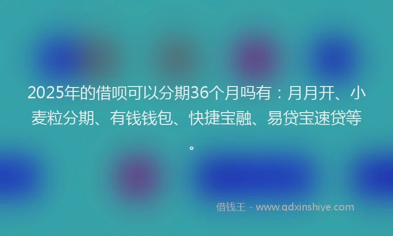 2025年的借呗可以分期36个月吗有：月月开、小麦粒分期、有钱钱包、快捷宝融、易贷宝速贷等。