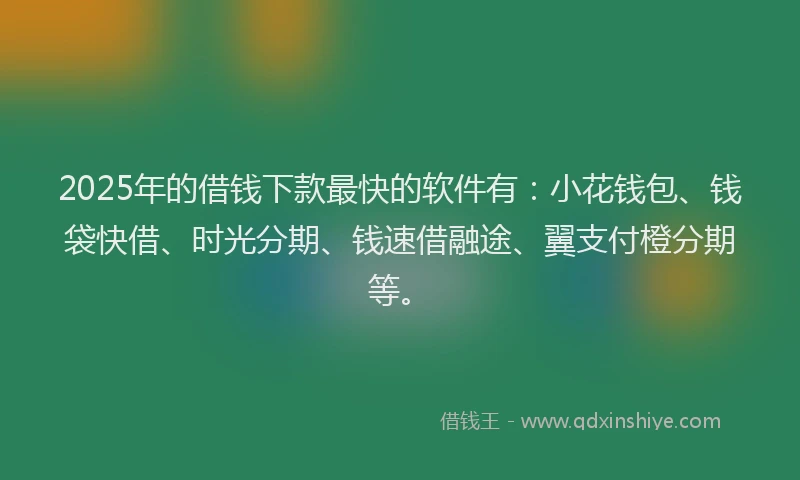 2025年的借钱下款最快的软件有：小花钱包、钱袋快借、时光分期、钱速借融途、翼支付橙分期等。