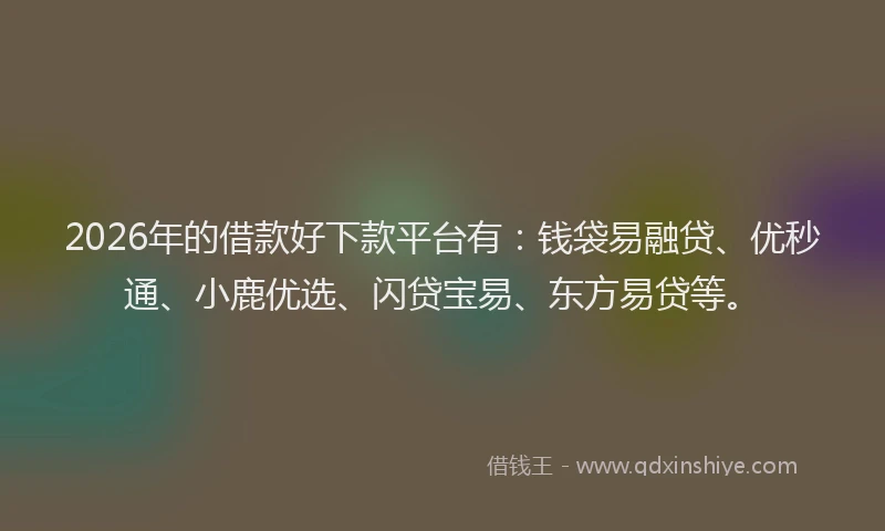 2026年的借款好下款平台有:钱袋易融贷、优秒通、小鹿优选、闪贷宝易、东方易贷等。