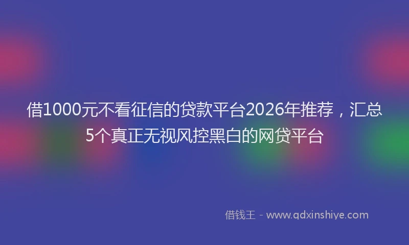 借1000元不看征信的贷款平台2026年推荐，汇总5个真正无视风控黑白的网贷平台